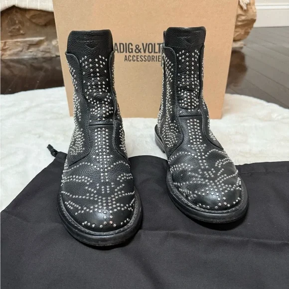 Zadig & Voltaire Black Studded Ankle Boots - Picture 4 of 9